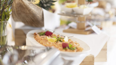 Brunch Lachs Ausschnitt auf das Brunchbuffet mit Lachsteller