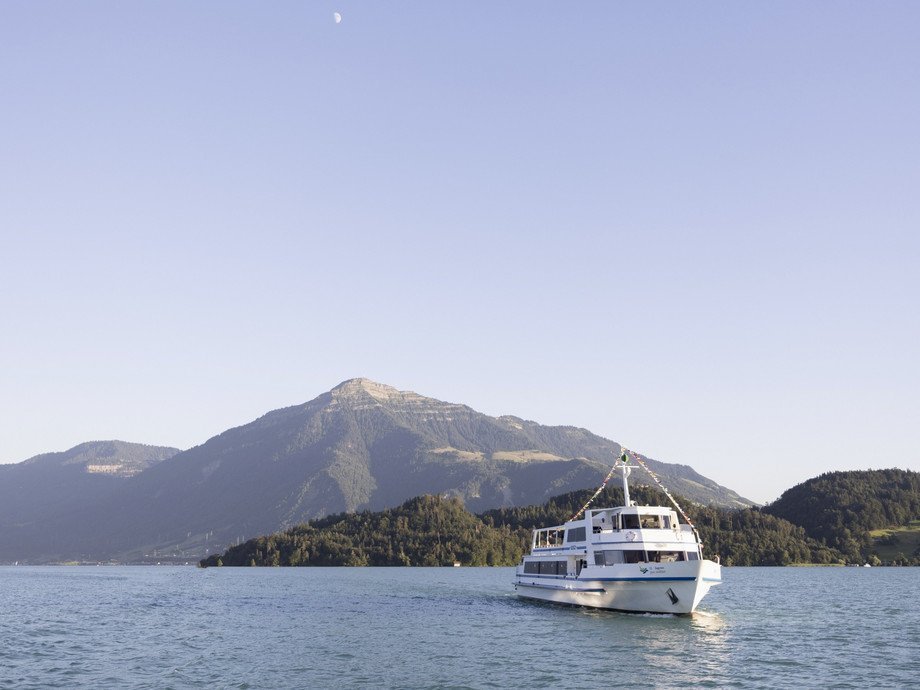 MS Rigi on the lake with mountain in the background